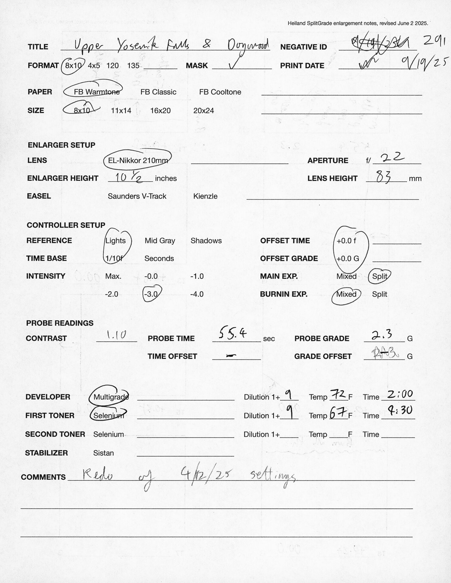 Printing notes (front)